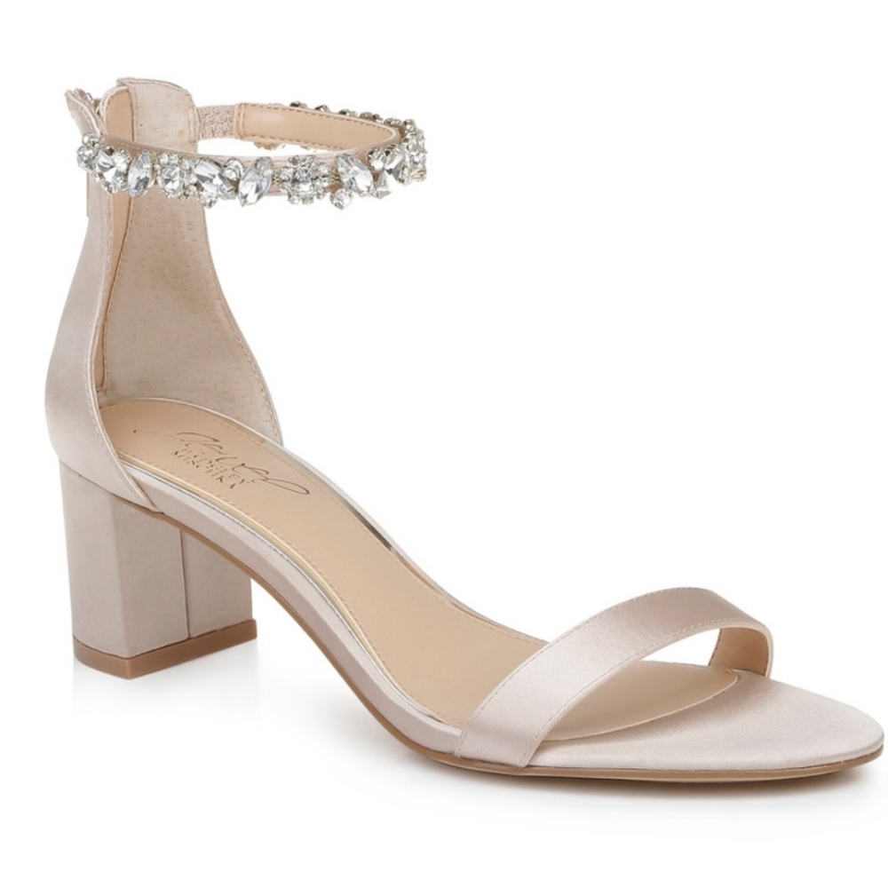 Jewel Badgley Mischka Catalina Ankle Strap Open Toe Block Heels Size 9